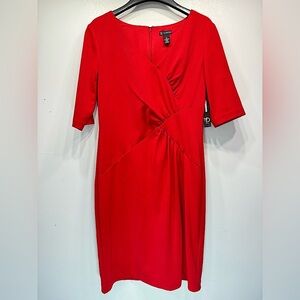 Red Dress by New Directions Half Sleeve Patchwork Pleated Front Form Fitting